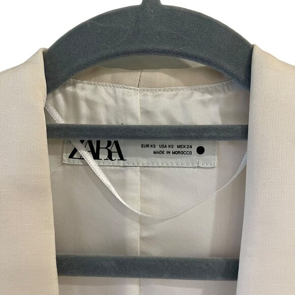 Zara Size XS Beige Double Breasted Tuxedo Vest Waistcoat Satin Trim Back Tie - Picture 7 of 12